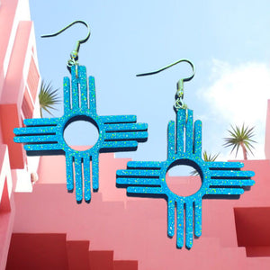 New Mexico Zia Symbol Earrings-Turq