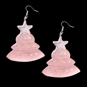 Christmas Tree Earrings - Light Pink