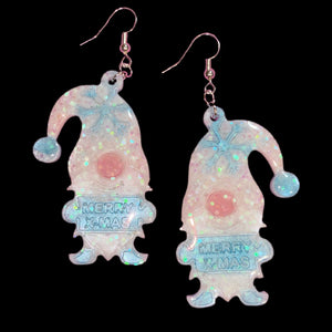 Gnome “Merry Christmas” Earrings-BluWht