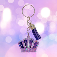 Load image into Gallery viewer, Keychain-Crown with Tassel-Glitter Prpl
