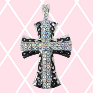 AB Rhinestone Black Silver Cross Magnetic Pendant