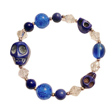 Load image into Gallery viewer, Skull and Crackle in Blue and Clear Bracelet
