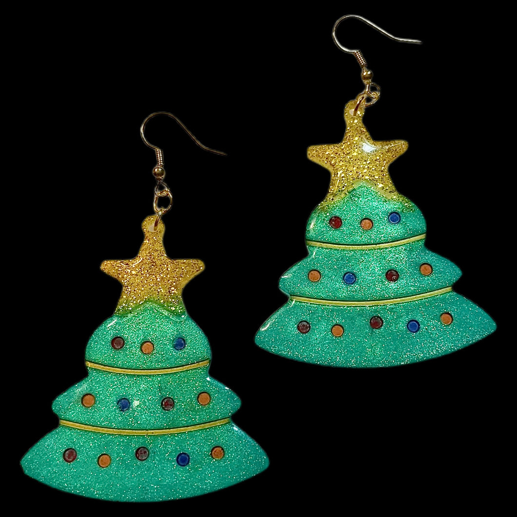 Christmas Tree Earrings-Green