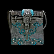 Load image into Gallery viewer, Buckle Messenger Bag-Grey/Tq
