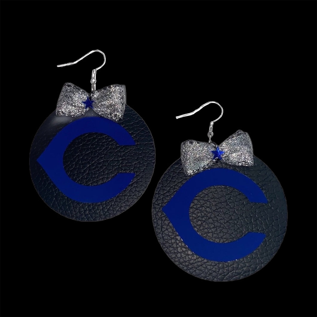 FL Earrings-Circle Carlsbad Cavemen “C” w/Ribbon BlkBlu