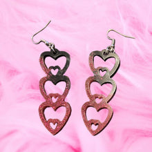 Load image into Gallery viewer, Triple Heart Resin Earrings-PkBlk
