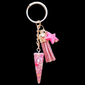 Pink Unicorn Horn with Pink Tassel Keychain