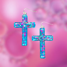 Load image into Gallery viewer, Cross Glitter Resin Earrings-TqPrtygltr
