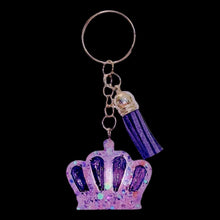 Load image into Gallery viewer, Keychain-Crown with Tassel-Glitter Prpl
