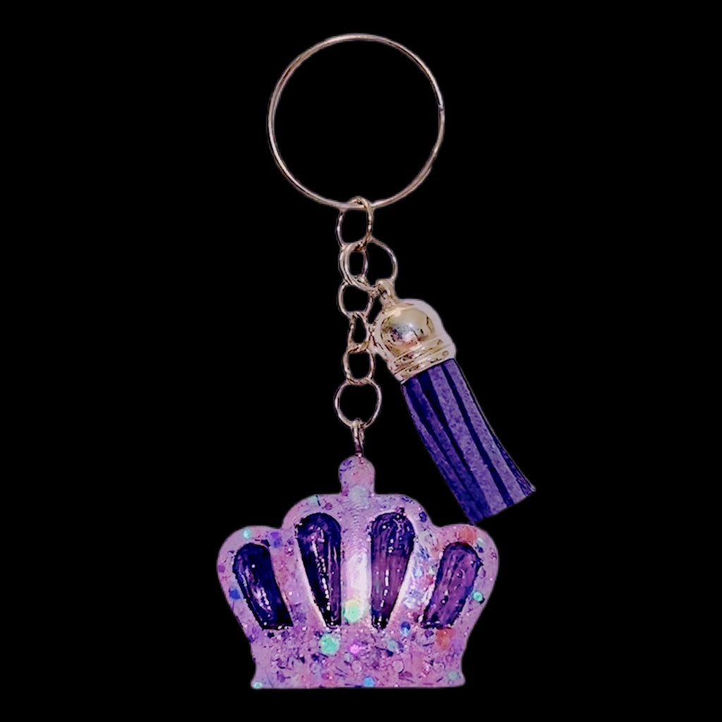 Keychain-Crown with Tassel-Glitter Prpl