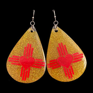 New Mexico Zia Heart Teardrop Earrings-YellowRed