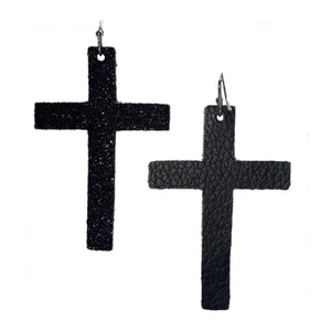 FL Cross Earrings-Black Glitter