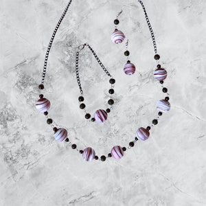 Out Of This World Maroon Marbles Necklace Earrings Set