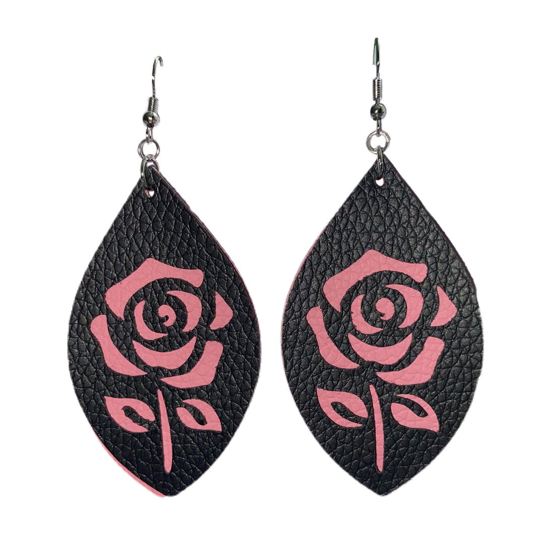 FL Rose Dangle Earrings-BlkPk