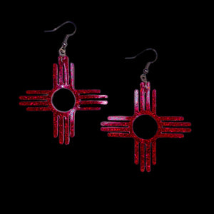 New Mexico Zia Symbol Earrings-Red