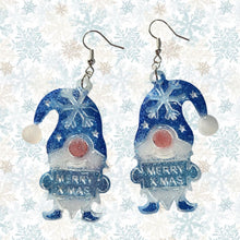 Load image into Gallery viewer, Gnome “Merry Christmas” Earrings-DkBluWht
