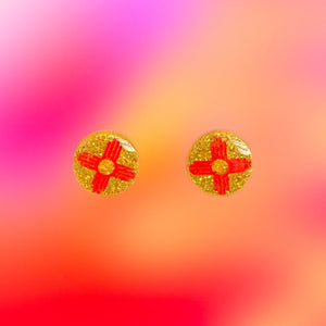 Zia Round Earrings-Small YellowRed