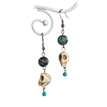 Load image into Gallery viewer, Ivory Skull and Turquoise Speckle Earrings
