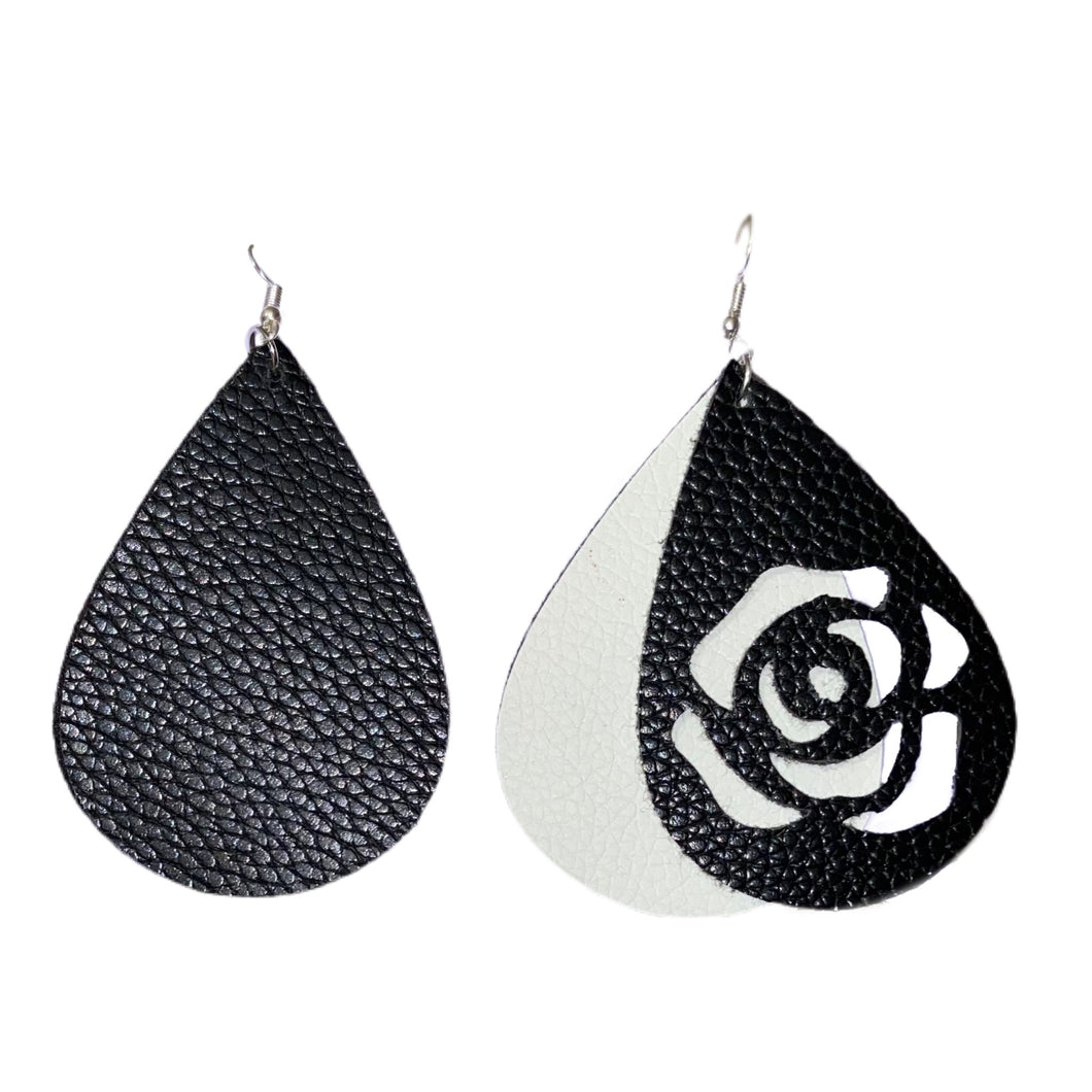 FL Rose Earrings-BlkWht