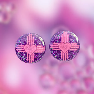 ZiaHeart Round Earrings-PurplePk