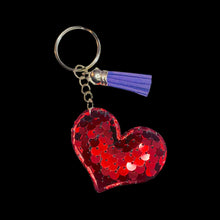 Load image into Gallery viewer, Heart Keychain-Red w/Purple Tassel
