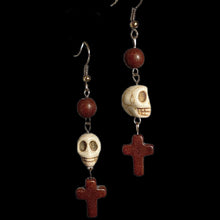 Load image into Gallery viewer, Ivory Skull with Brown Cross Earrings
