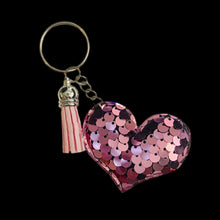 Load image into Gallery viewer, Heart Keychain-Pink w/Baby Pink Tassel
