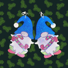 Load image into Gallery viewer, Gnome w/Candy Cane Earrings-BlueHat
