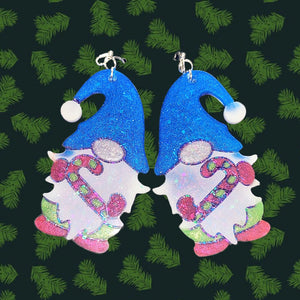 Gnome w/Candy Cane Earrings-BlueHat