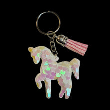 Load image into Gallery viewer, Unicorn Keychain-Aurora Borealis w/Baby Pink Tassel
