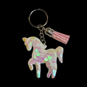 Unicorn Keychain-Aurora Borealis w/Baby Pink Tassel