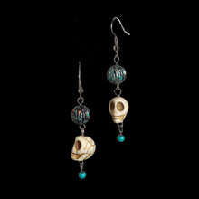 Load image into Gallery viewer, Ivory Skull and Turquoise Speckle Earrings
