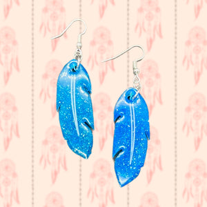 Feather Resin Earrings-Blu