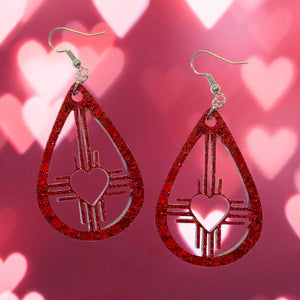 New Mexico Heart-Zia Hollow Teardrop Earrings-RedGltr