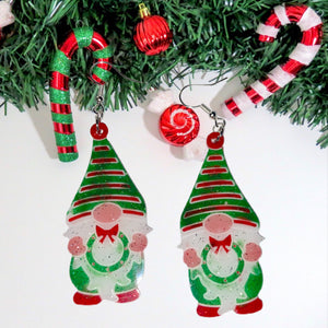 Gnome w/Wreath Earrings-RedGrnWrth