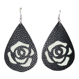 FL Rose Earrings-BlkWht