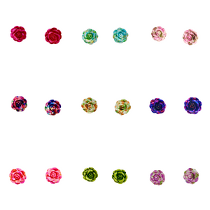 Multicolored Rose Post Back Earrings