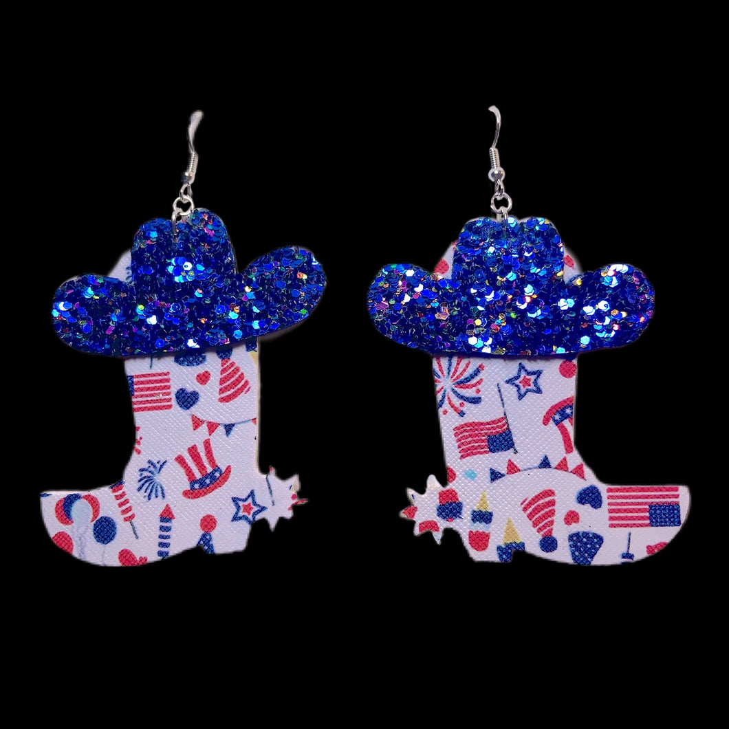 FL Patriotic Cowboy Boots and Hat Earrings