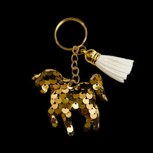 Load image into Gallery viewer, Unicorn Keychain-Gold w/White Tassel
