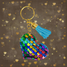 Load image into Gallery viewer, Heart Keychain-Multicolor w/Turquoise Tassel
