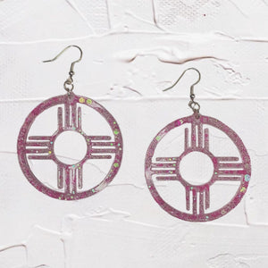 New Mexico Zia Circle Earrings-AB Pink