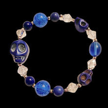 Load image into Gallery viewer, Skull and Crackle in Blue and Clear Bracelet
