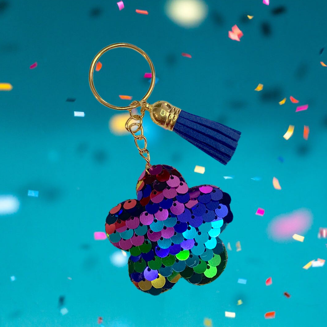 Flower Keychain- Multicolor w/Blue Tassel