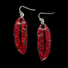 Load image into Gallery viewer, Feather Resin Earrings-RedChkyGltr
