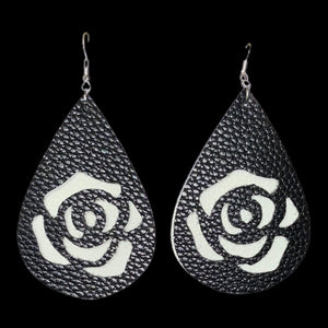 FL Rose Earrings-BlkWht