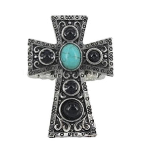 Turquoise and Filigree Cross Ring (Blk, Red or Tq)