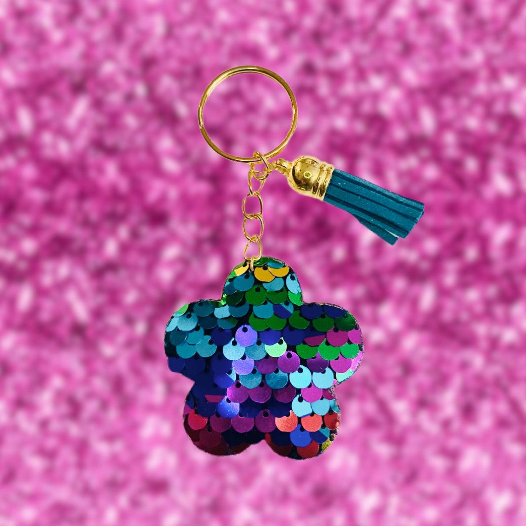 Flower Keychain-Multicolr w/BlueGreen Tassel