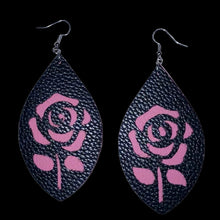 Load image into Gallery viewer, FL Rose Dangle Earrings-BlkPk
