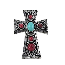 Load image into Gallery viewer, Turquoise and Filigree Cross Ring (Blk, Red or Tq)
