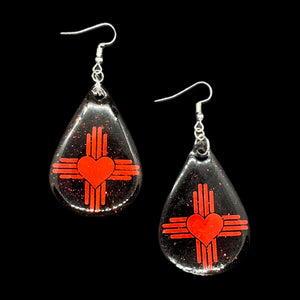 New Mexico Zia Heart Teardrop Earrings-BlkRed